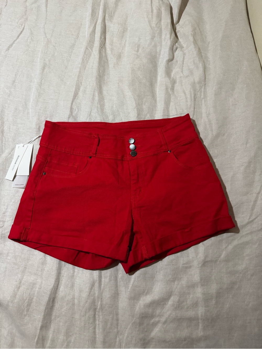 Roswear Red High Rise Cuffed Denim Shorts Women’s Size XL Stretch Nwt